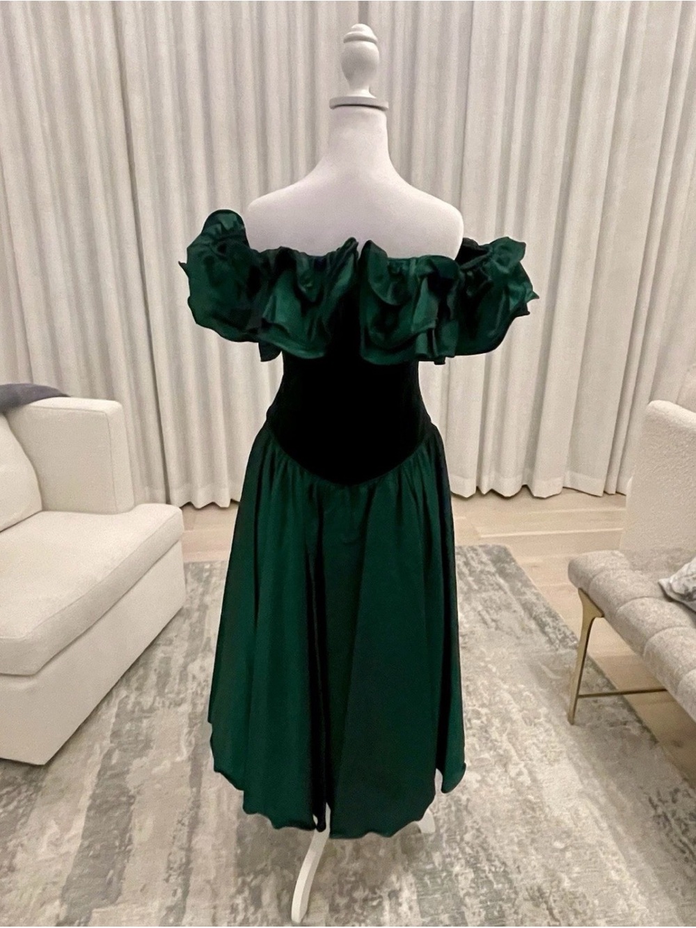 Vintage Barboglio Cristina Jan Dress Womens 80s Off Shoulder Emerald Lined USA 6 - Picture 7 of 13